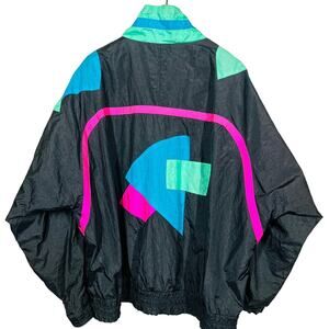 Vintage 90s Venezia Full Zip Windbreaker Color Block Neon Jacket Black - 18 / 20